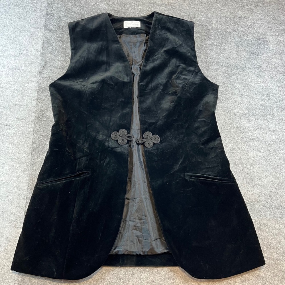 Doncaster Womens Velvet Longline Vest Black Frog Closure Goth Academia 10 Lined